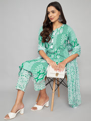 Womens pure cotton floral print kurta pant dupatta set