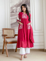 Women mal cotton embroidered kurta pant dupatta set