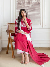 Women mal cotton embroidered kurta pant dupatta set
