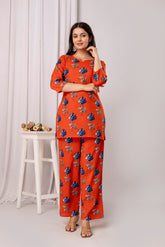 Womens Pure cotton Floral print Kurti style co-ord set
