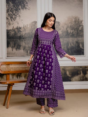 Womens Pure Cotton Pleated Kurta Pant Dupatta Set