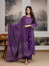 Womens Pure Cotton Pleated Kurta Pant Dupatta Set