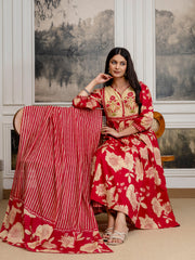 Womens Cotton Block Print Kurta pant Dupatta set