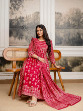 Womens Pure cotton Pleated kurta pant dupatta set