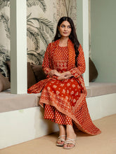 Womens Pure cotton Pleated kurta pant dupatta set