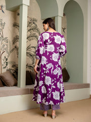 women's pure cotton Anarkali Hand block Floral print Kurta pant Dupatta set