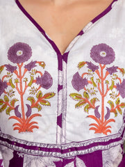 women's pure cotton Anarkali Hand block Floral print Kurta pant Dupatta set