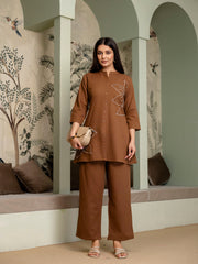 Womens Cotton flex embroidered Co-Ord set