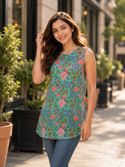ERISHA Mint Blossom Hand Block Printed Cotton Tunic