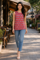 ERISHA Ruby Bloom Hand Block Printed Cotton Tunic ✨