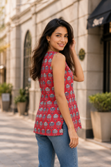 ERISHA Ruby Bloom Hand Block Printed Cotton Tunic ✨