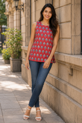 ERISHA Ruby Bloom Hand Block Printed Cotton Tunic ✨