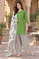 ERISHA Meher Green Cotton Farshi Salwar Suit Set with Printed Dupatta
