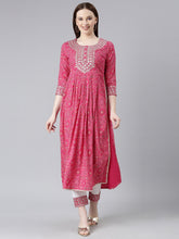 Womens Bhandej print Embroidered Rayon kurta and pant set