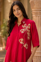 ERISHA Women's Premium Red Embroidered Kurta Pant Set | Designer Ethnic Wear for Women | Festive & Party Wear Kurta Set