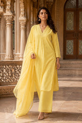 Women pure cotton kurta pant dupatta set