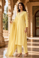 Women pure cotton kurta pant dupatta set