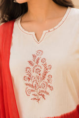 Women's Pure Cotton Orange Ombre Kurta Pant Dupatta Set with Hand Work | Ethnic 3 Piece Suit Set | Festive & Casual Wear