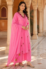 Erisha Gulabi Noor Pure Cotton Embroidered Kurta Pant Dupatta Set for Women