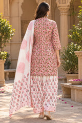 ERISHA Gulabi Pink Hand Block Printed Farshi Salwar Suit Set with Dupatta