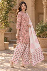 ERISHA Gulabi Pink Hand Block Printed Farshi Salwar Suit Set with Dupatta
