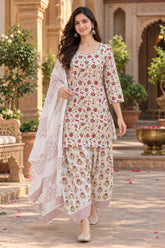 ERISHA Aarohi Ivory Floral Printed Farshi Salwar Suit Set with Dupatta