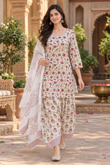 ERISHA Aarohi Ivory Floral Printed Farshi Salwar Suit Set with Dupatta