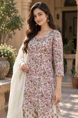 ERISHA Meher Ivory Floral Printed Farshi Salwar Suit Set with Dupatta