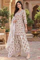 ERISHA Aarohi Ivory Floral Printed Farshi Salwar Suit Set with Dupatta