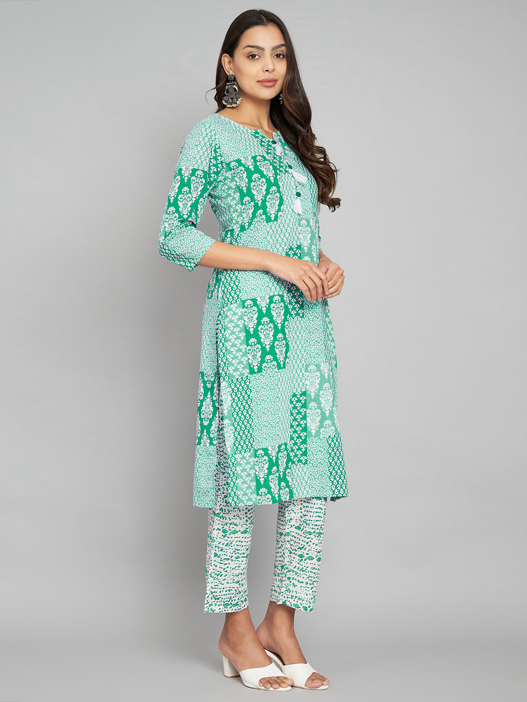 Womens pure cotton floral print kurta pant dupatta set