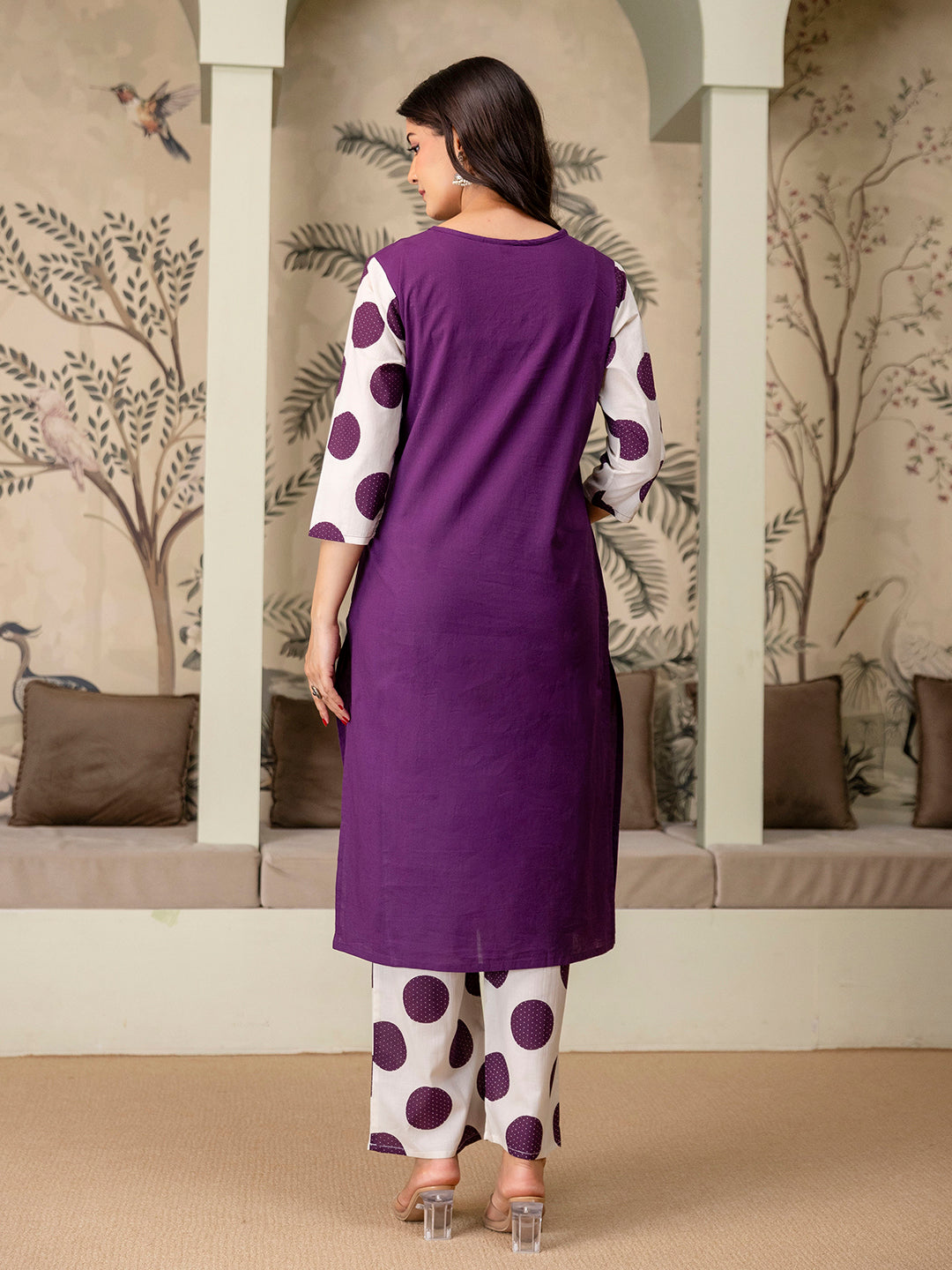 Womens Pure cotton Polka Print Kurta pant dupatta set