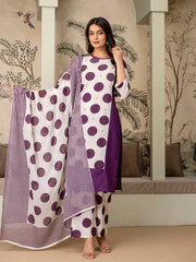 Womens Pure cotton Polka Print Kurta pant dupatta set