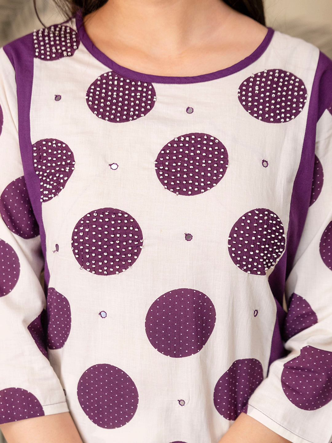 Womens Pure cotton Polka Print Kurta pant dupatta set
