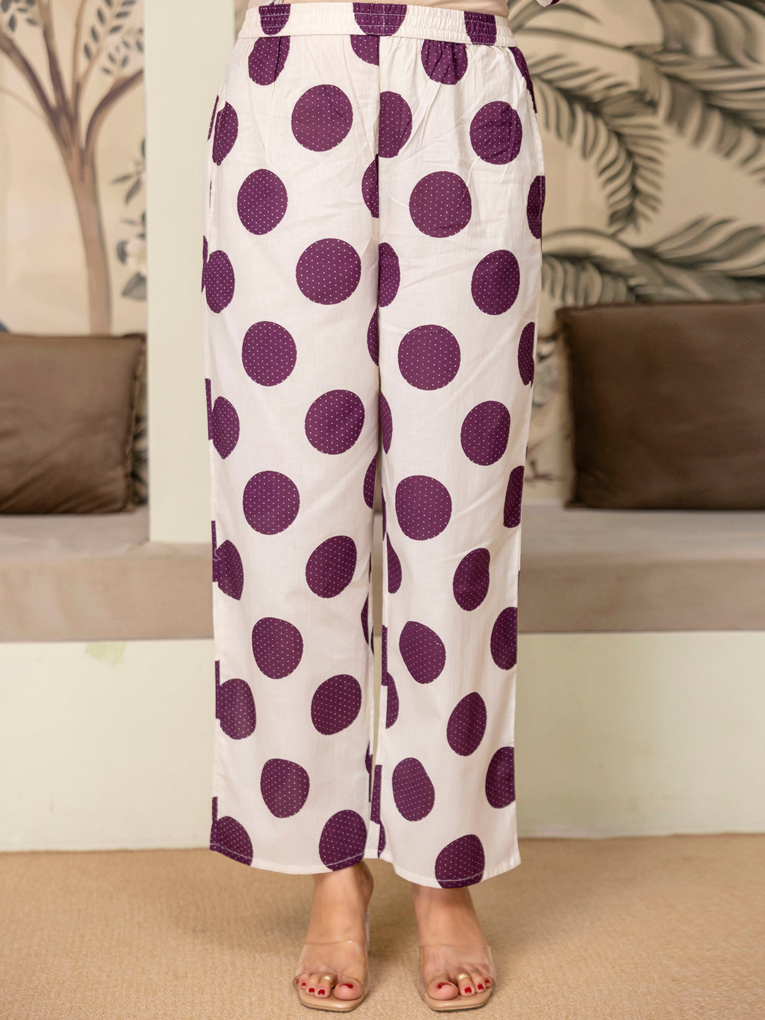 Womens Pure cotton Polka Print Kurta pant dupatta set