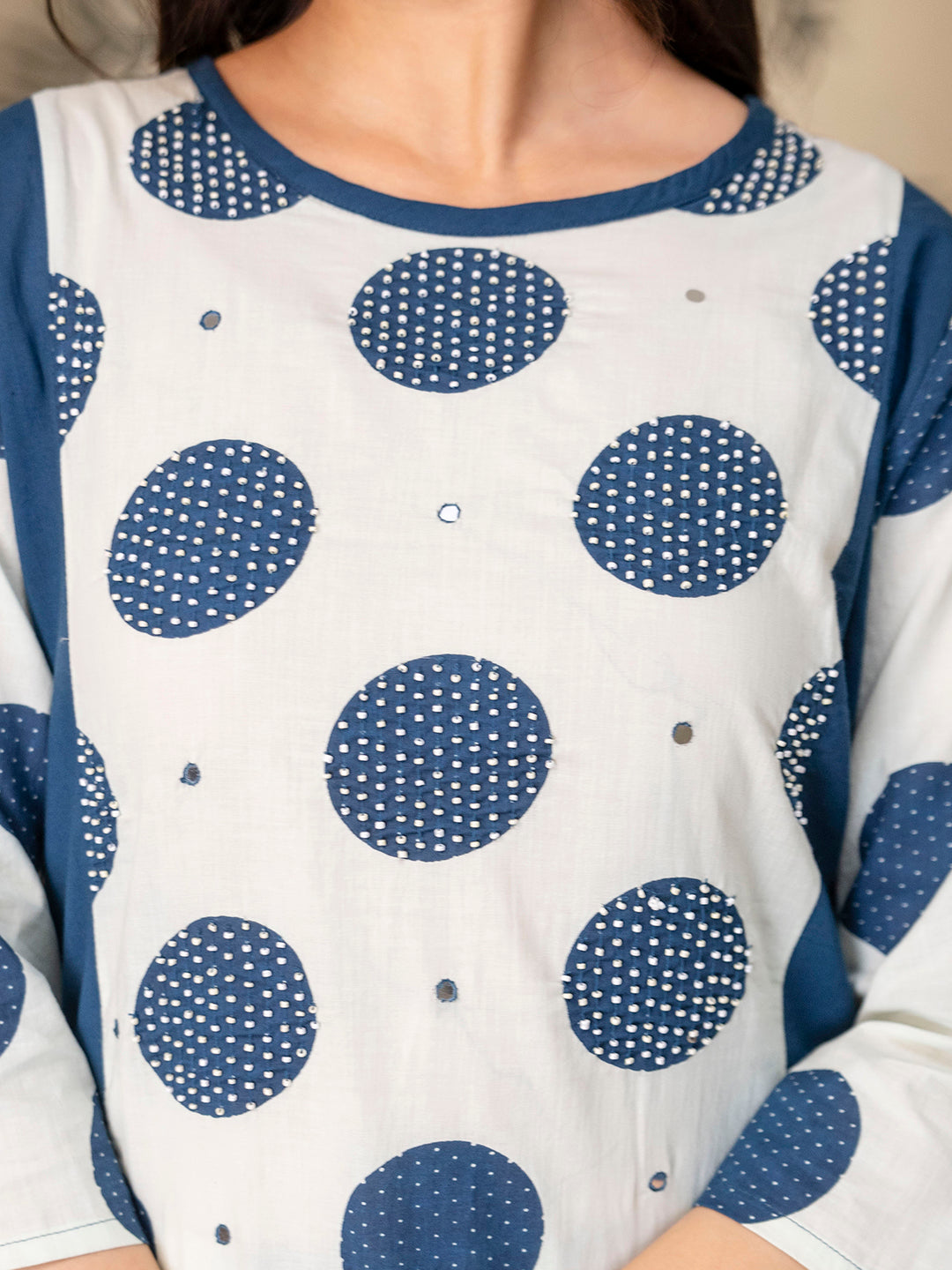 Womens pure cotton polka print Kurta Pant Dupatta set