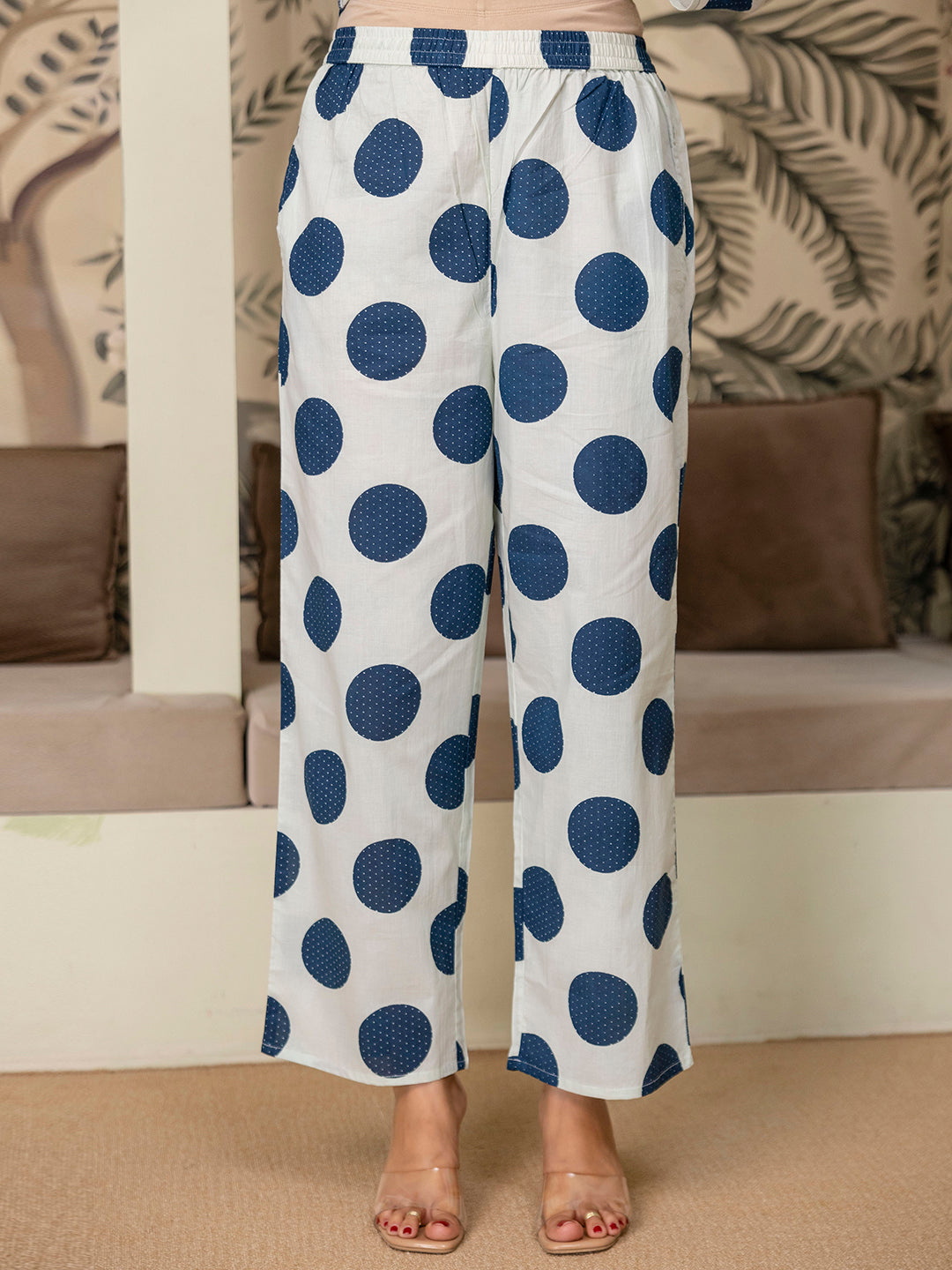 Womens pure cotton polka print Kurta Pant Dupatta set