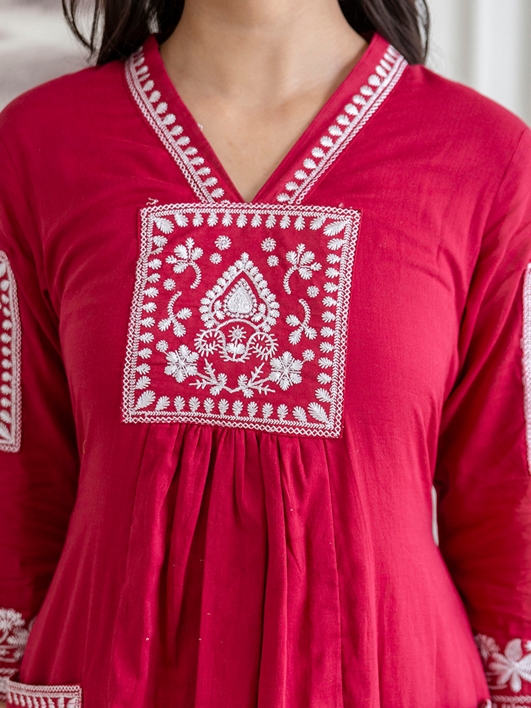Women mal cotton embroidered kurta pant dupatta set