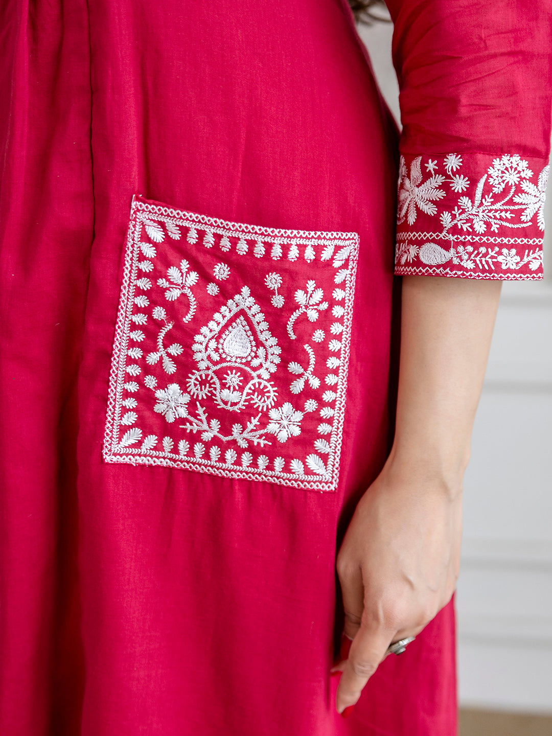 Women mal cotton embroidered kurta pant dupatta set