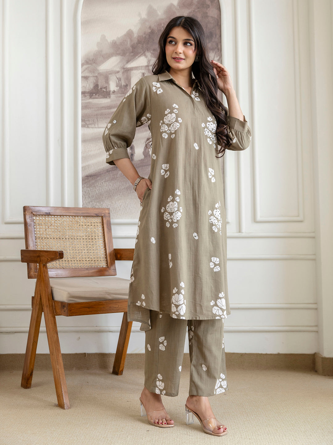Womens Cotton Slub Kurta pant set