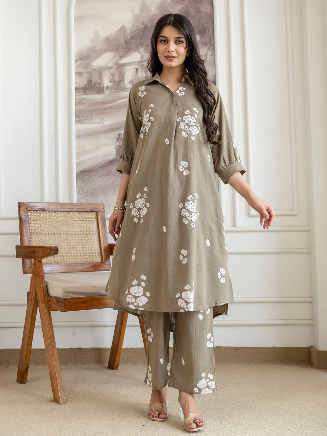 Womens Cotton Slub Kurta pant set