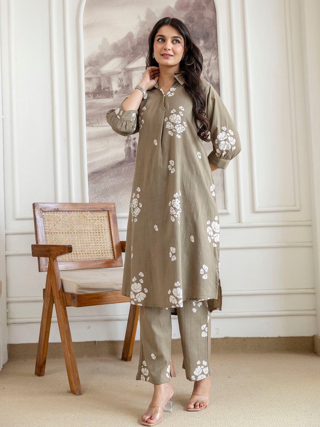 Womens Cotton Slub Kurta pant set