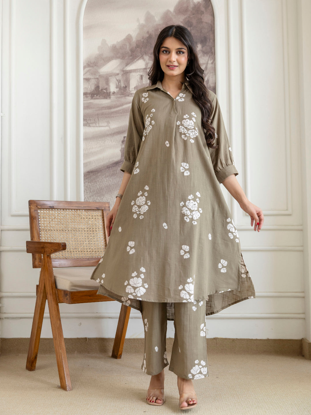 Womens Cotton Slub Kurta pant set
