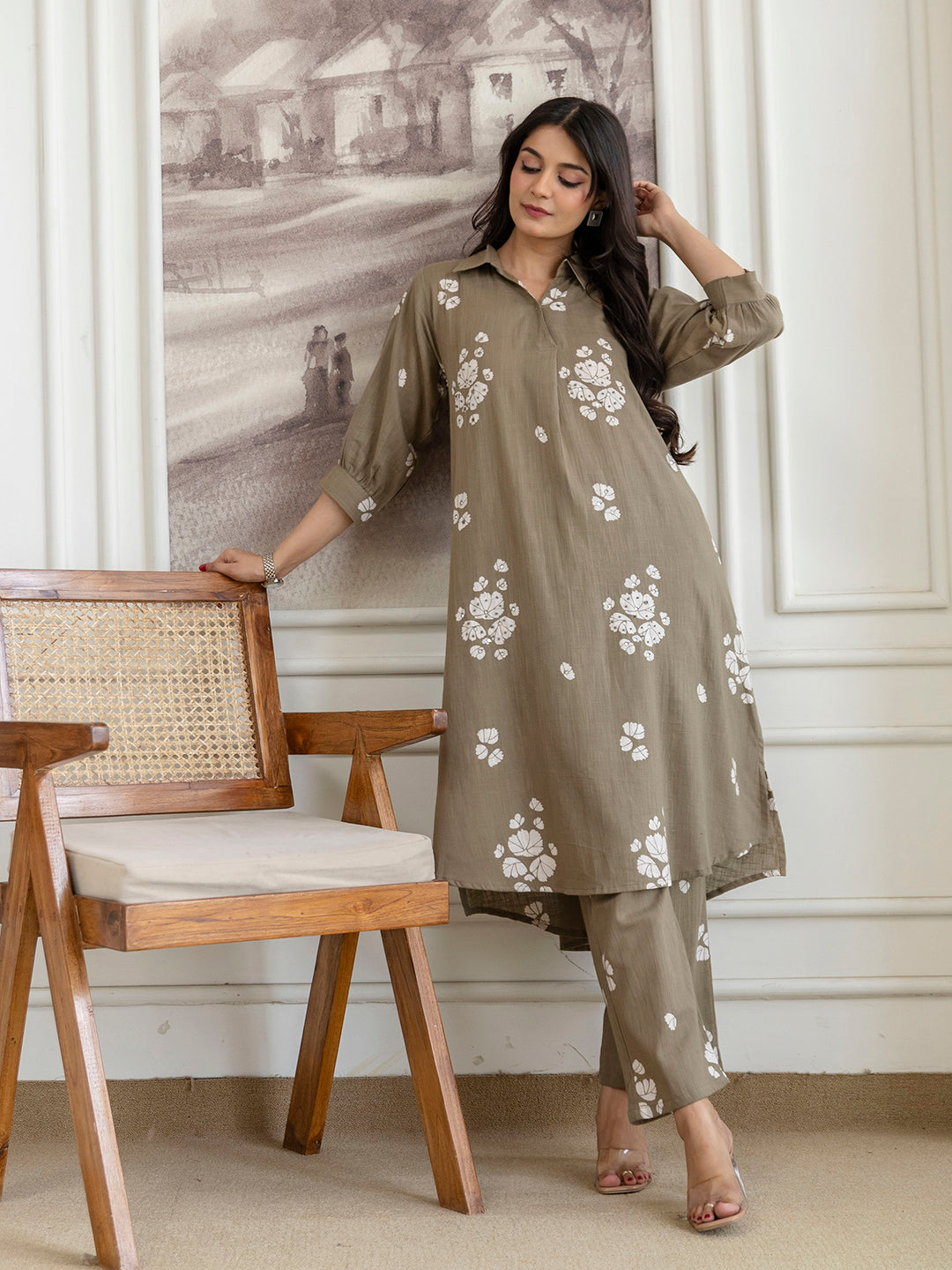 Womens Cotton Slub Kurta pant set