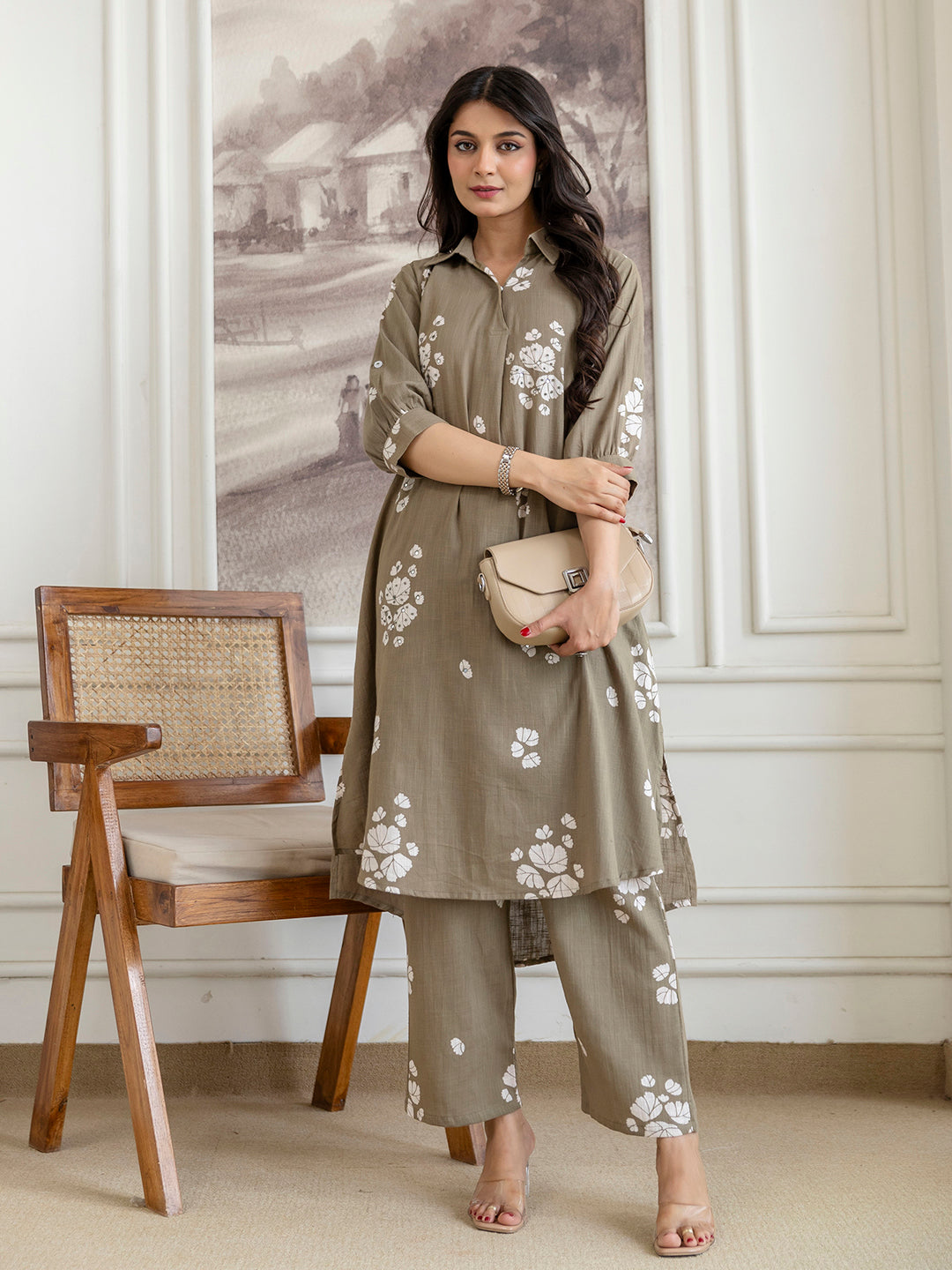 Womens Cotton Slub Kurta pant set