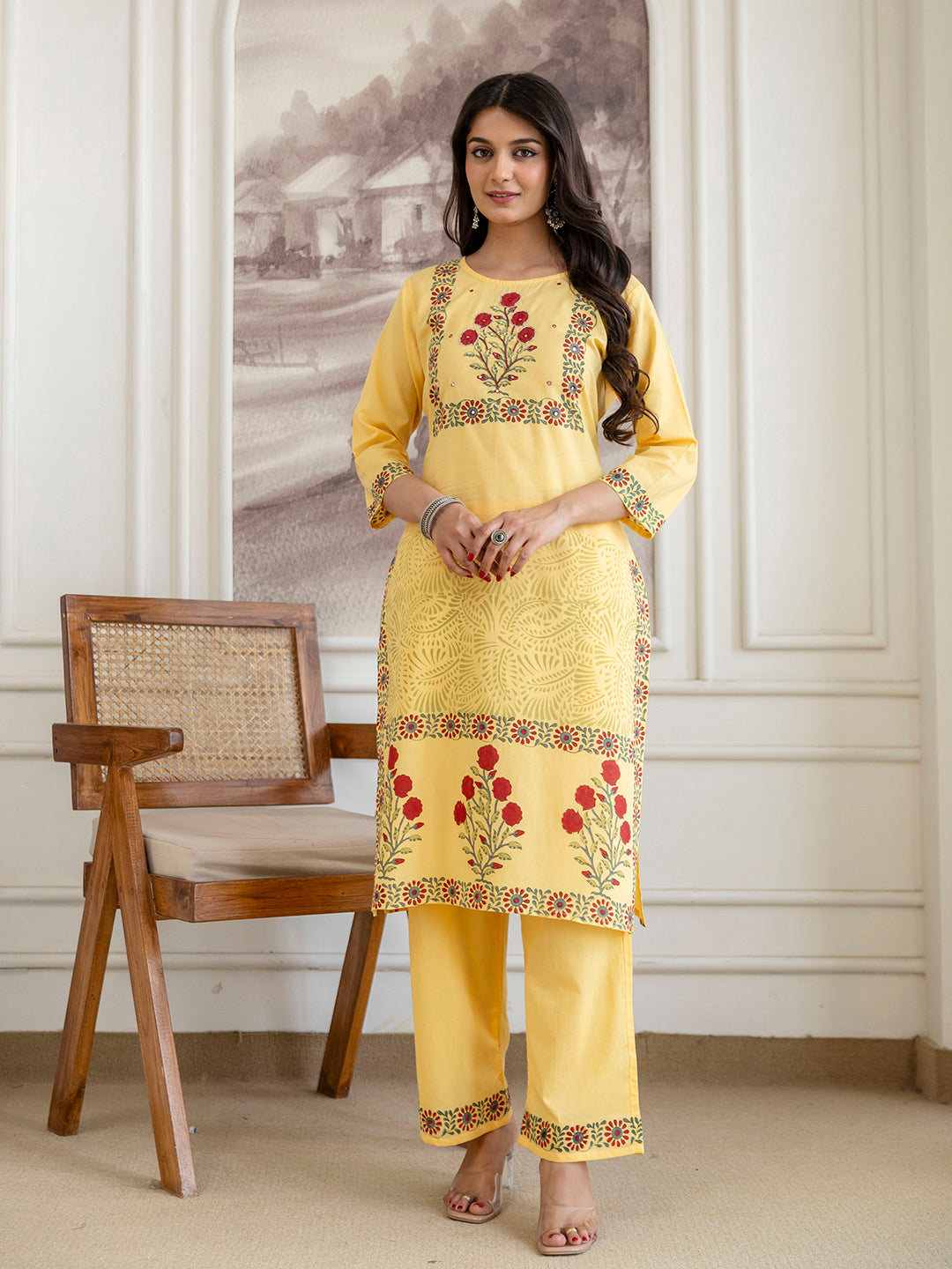 Womens pure cotton Hand Block print Kurta Pant Dupatta set