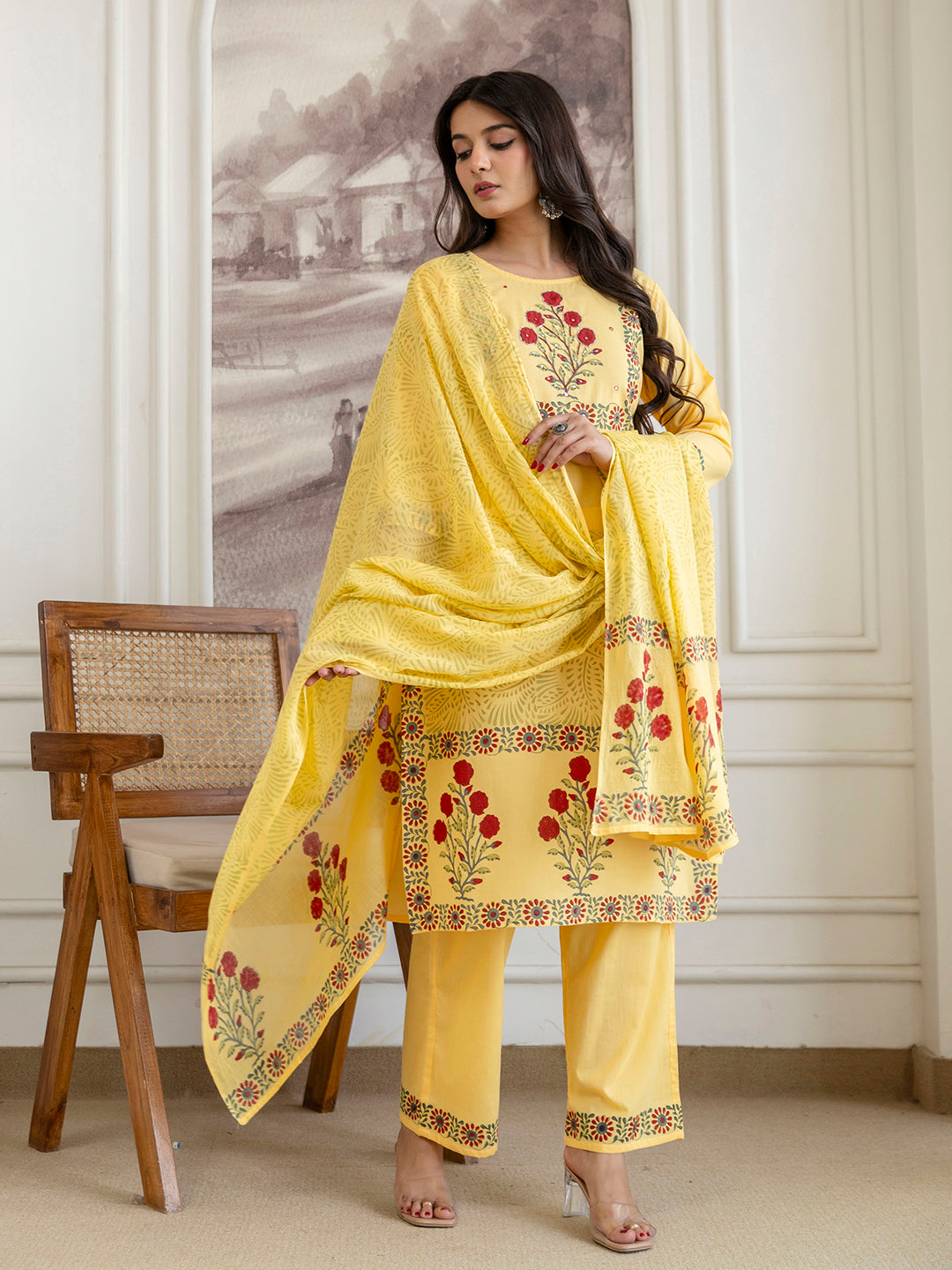 Womens pure cotton Hand Block print Kurta Pant Dupatta set