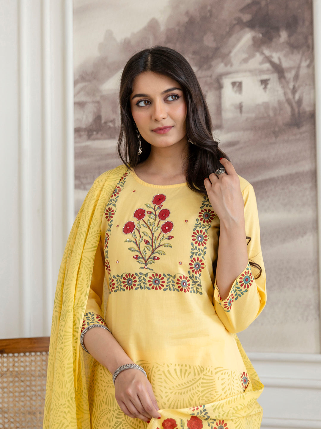 Womens pure cotton Hand Block print Kurta Pant Dupatta set