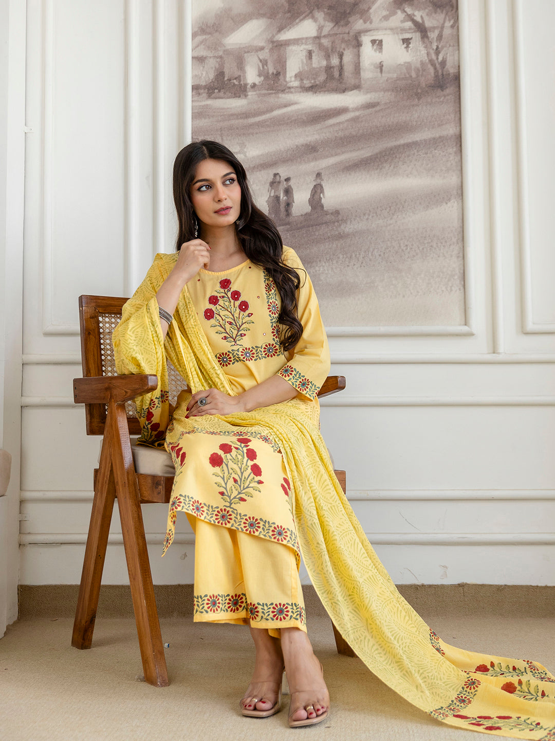 Womens pure cotton Hand Block print Kurta Pant Dupatta set