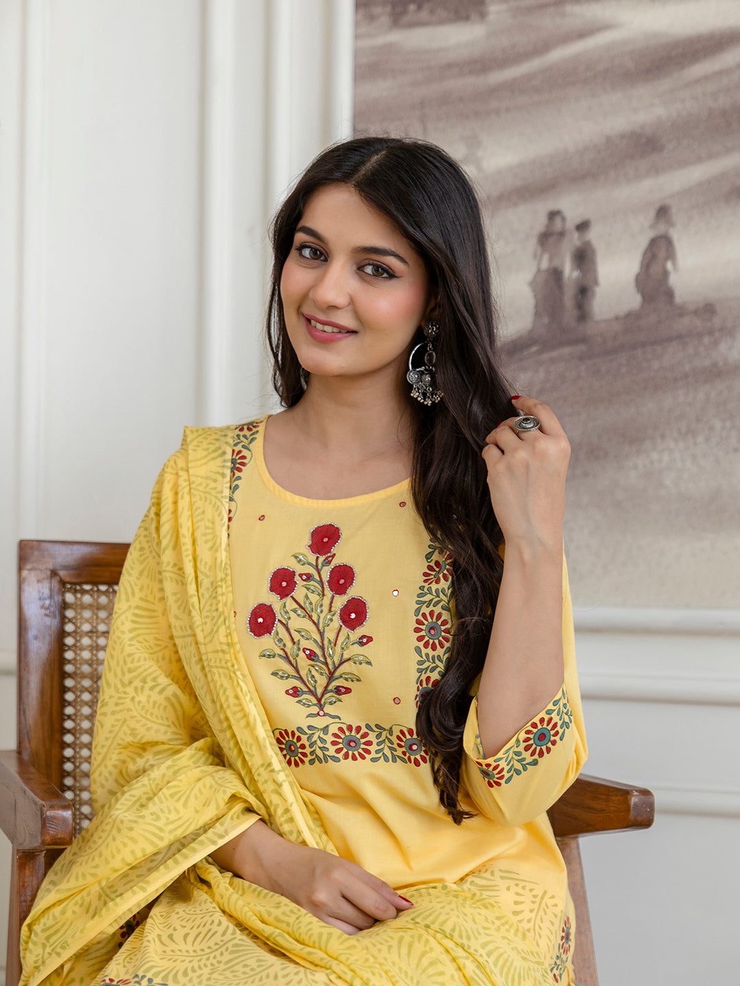 Womens pure cotton Hand Block print Kurta Pant Dupatta set