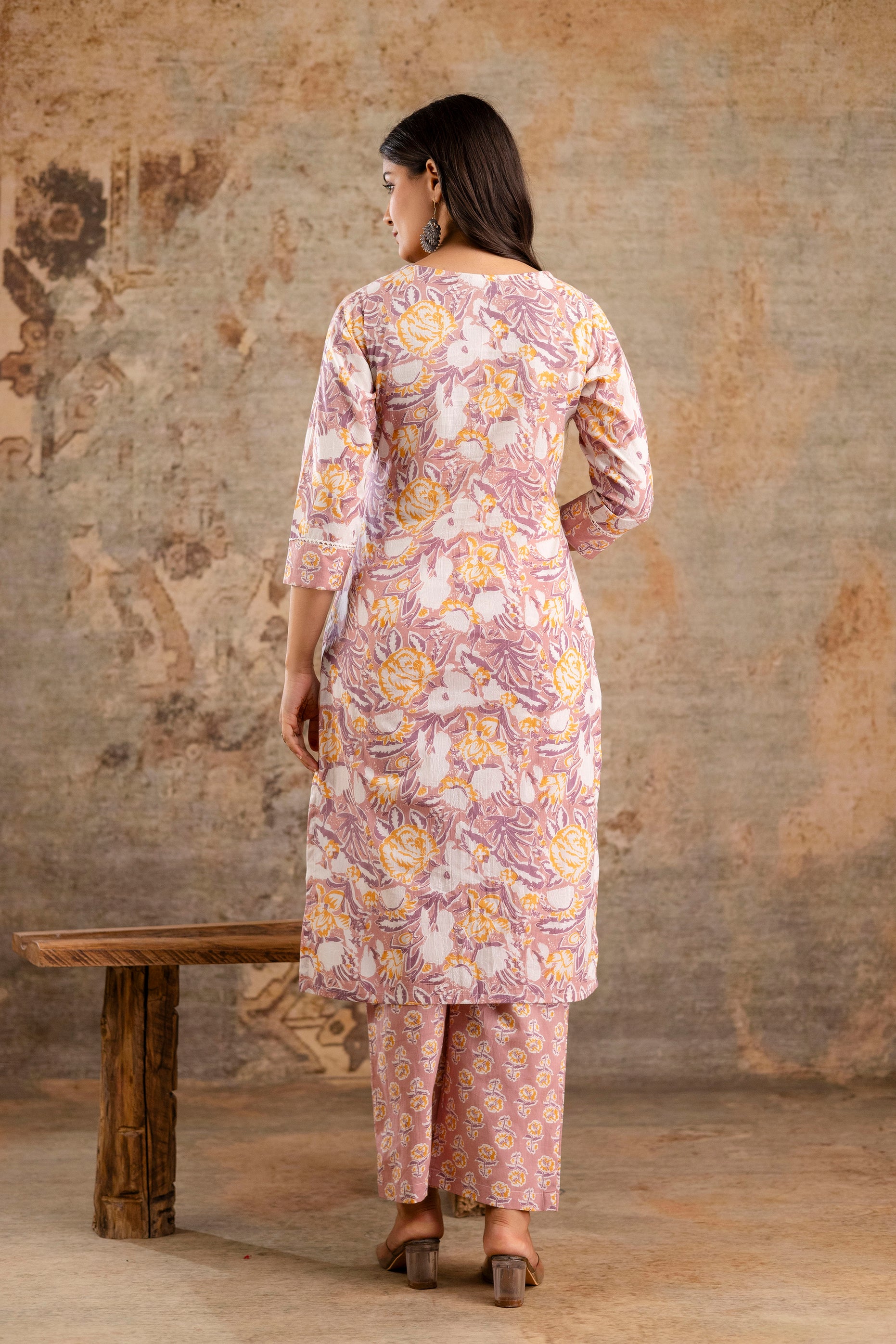 Pure cotton floral print Hand work Kurta pant dupatta set